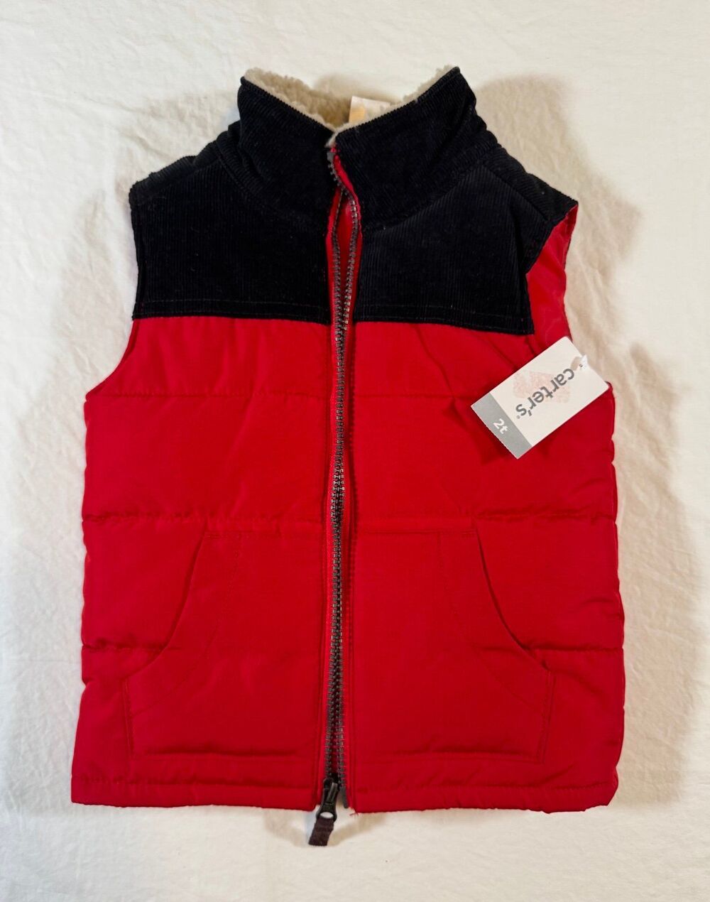 NWT Carter’s Toddler Puffer Vest Red Pockets Full Zip Kid’s Boys Size 2T